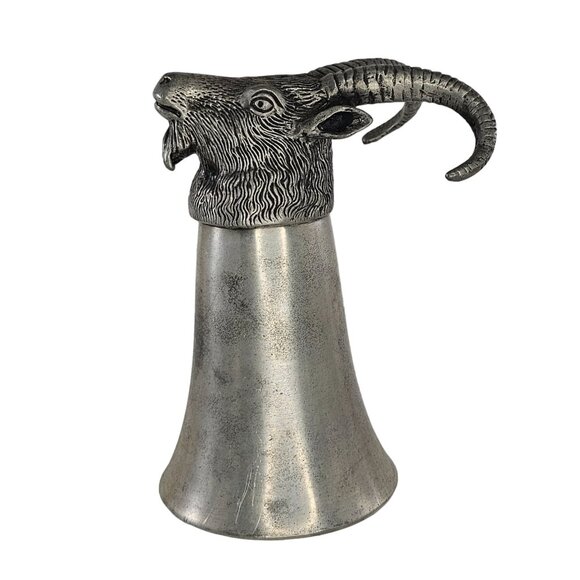 Vintage Pewter Goat Ram Head Stirrup Cup Hunting Barware - Picture 1 of 8